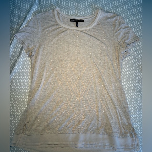 WHITE HOUSE BLACK MARKET Short Sleeve Top Women’s Medium M EUC Gold Sparkle - Picture 1 of 6